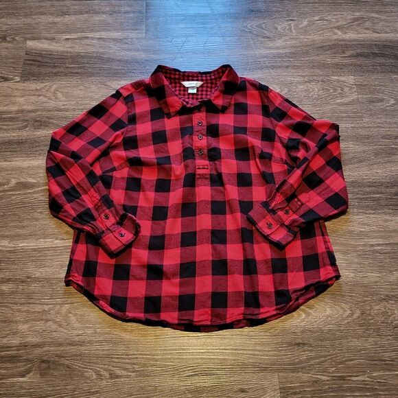 CJ Banks Pullover Henley Plaid Flannel Button Up Shirt Womens Size 1X - Picture 1 of 6